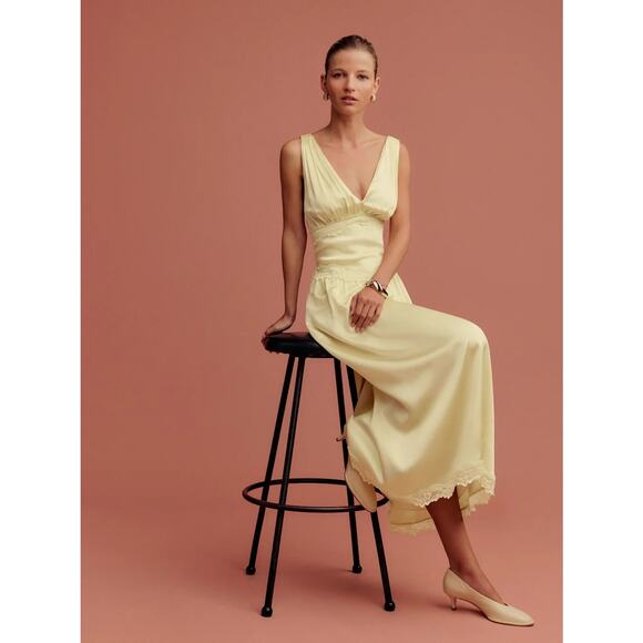 Reformation Stasia Silk Dress Blonde - Picture 8 of 16